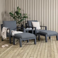Loungeset Searra Met 2 stoelen, voetenbank en tafel, kleur Zwart/Grijs