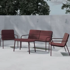 Loungeset Shayn Met bank, 2 stoelen en tafel, kleur Burgundy