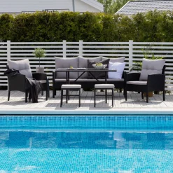 Loungeset Zeena Met bank, tafel, 2 stoelen en krukjes