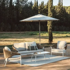 Loungeset Zuara Met 3-zitsbank, 2 fauteuils en tafel, kleur Ecru/Bruin