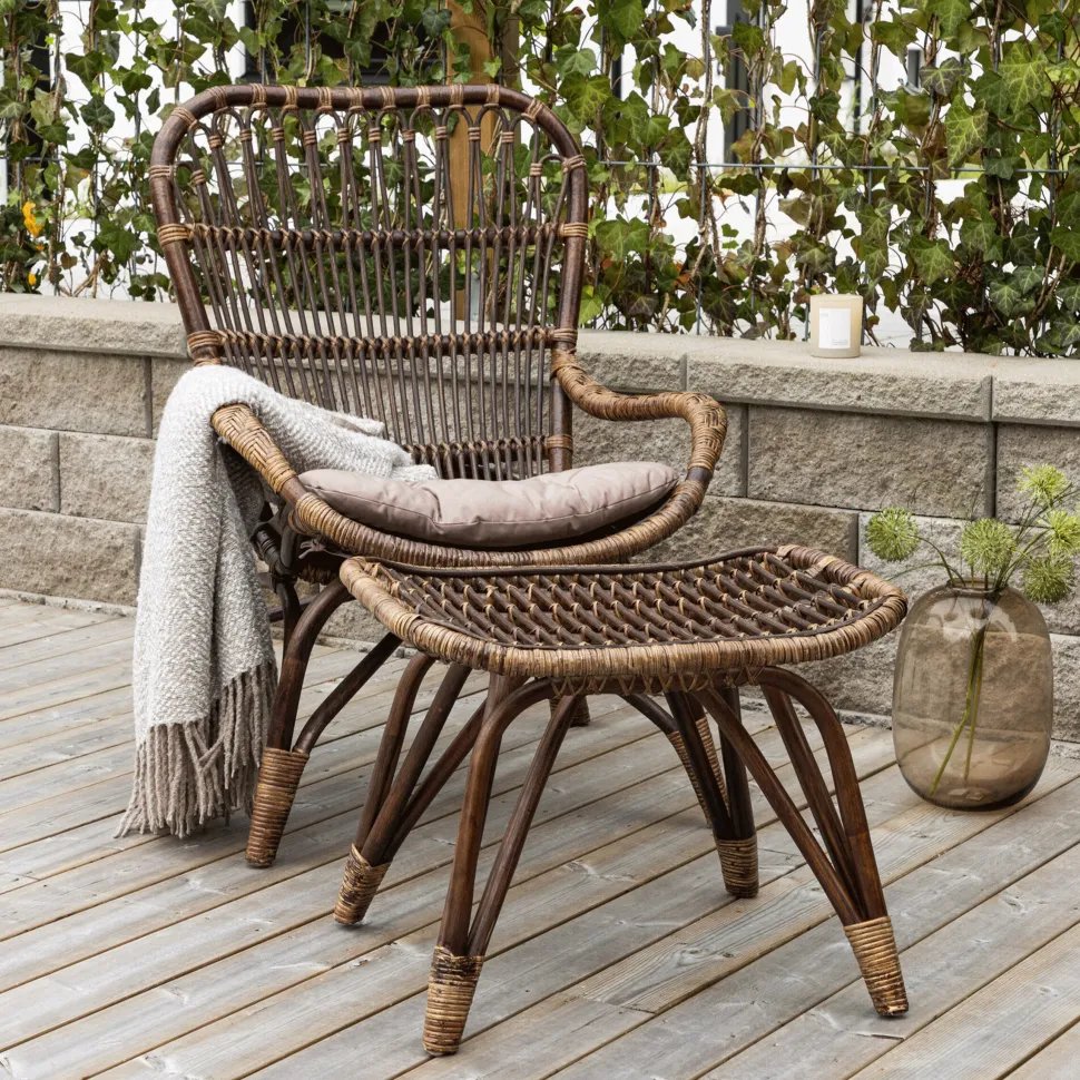 Loungestoel Bronwen Met voetenbank, Rattan, kleur Bruin