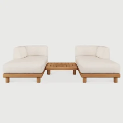 Modulaire Loungebank Monocle Lounge links en rechts met salontafel, Teakhout