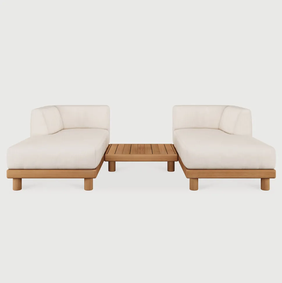 Modulaire Loungebank Monocle Lounge links en rechts met salontafel, Teakhout