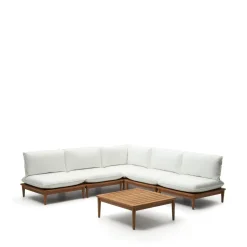 Modulaire Loungeset Portitxol Teakhout, Met 1 hoekfauteuil, 4 fauteuils en salontafel