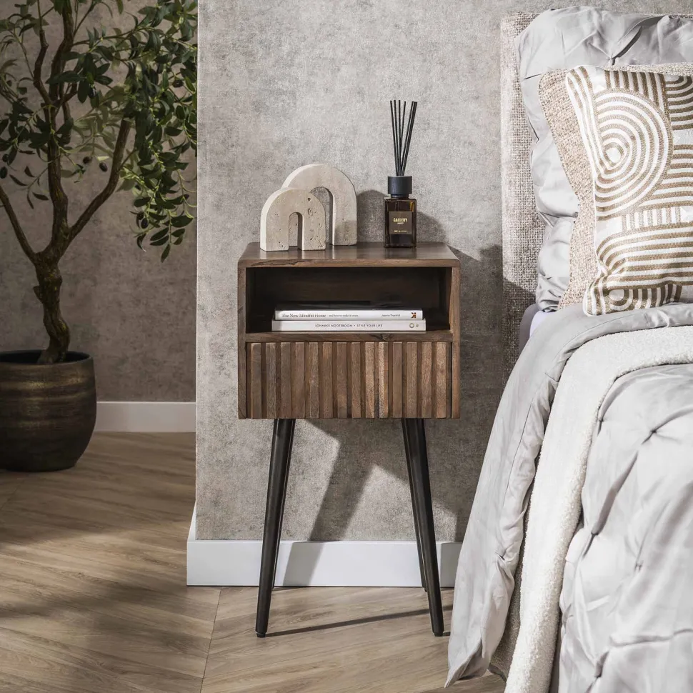 Nachtkastje Alania Met 1 lade en open vak, Acaciahout