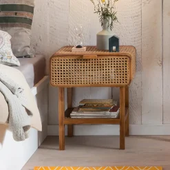 Nachtkastje Cha Teakhout en Rotan, 48 x 45cm