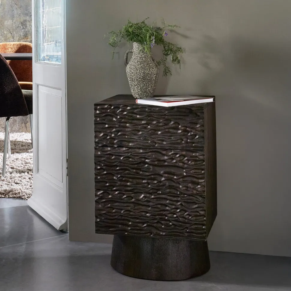 Nachtkastje Crumble Mangohout, Met 3 lades