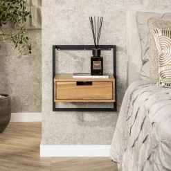 Nachtkastje Cruz Acaciahout en metaal, Met 1 lade