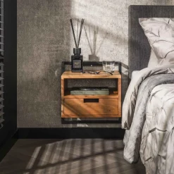 Nachtkastje Cruz Acaciahout en metaal, Met 1 lade