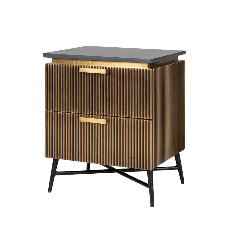 Nachtkastje Ironville, kleur goud / zwart marmer