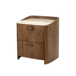 Nachtkastje Mabel Marmer en mangohout, Met 2 lades