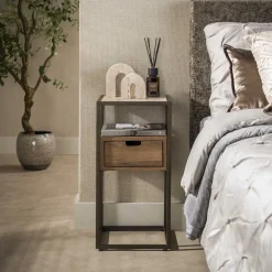 Nachtkastje Nikka Eikenlook en travertinlook, Met 1 lade