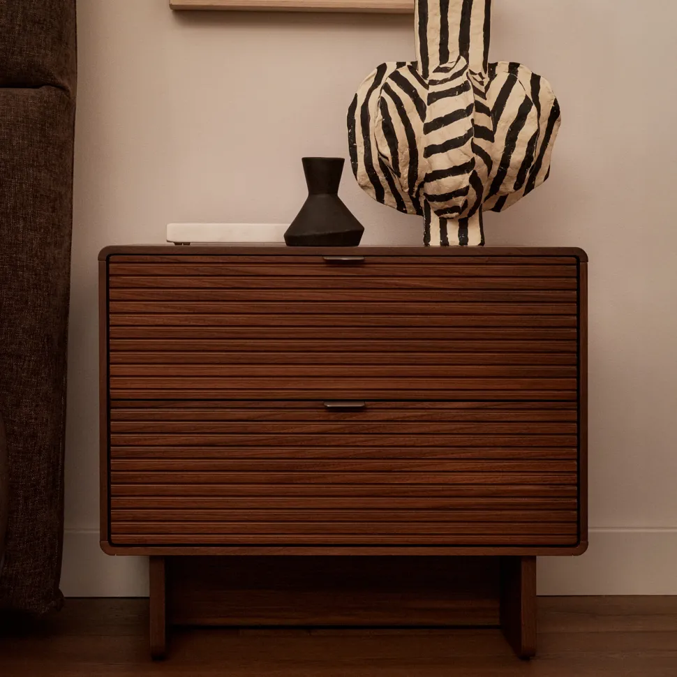 Nachtkastje Norlen Walnootfineer, Met 2 laden