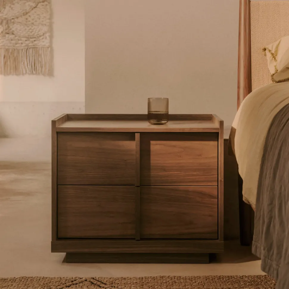 Nachtkastje Onix Notenfineer, Met 2 laden