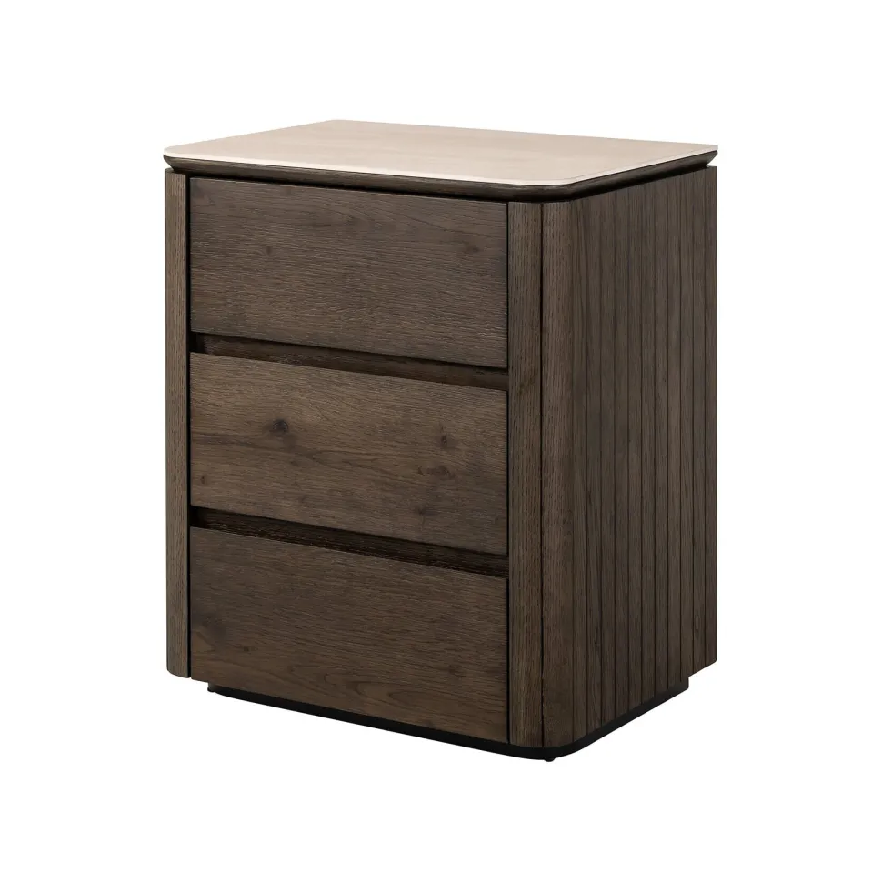 Nachtkastje Ritz Travertinlook en eiken, Met 3 lades