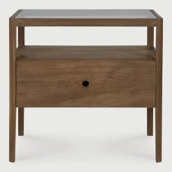 Nachtkastje Spindle Hout en glas, Met 1 lade