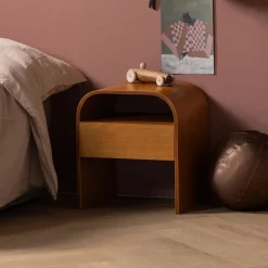 Nachtkastje/Bijzettafel Momo Met 1 lade, kleur Bruin
