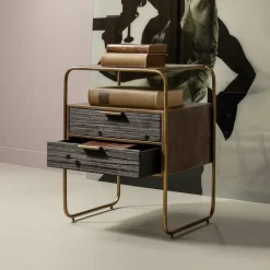 Nachtkastje/Ladekast Polite Met 2 lades, kleur Antique Brass