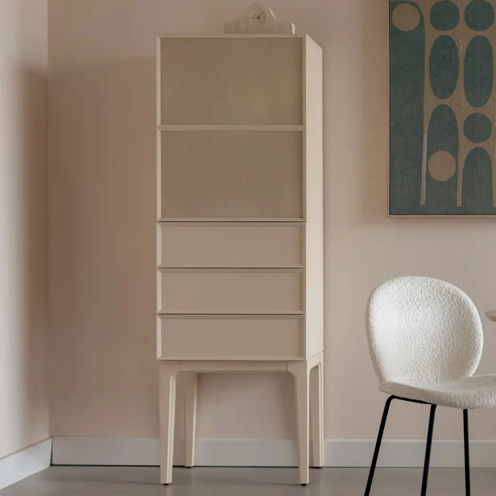 Opbergkast June Eikenhout en metaal, Met 1 deur en 3 laden