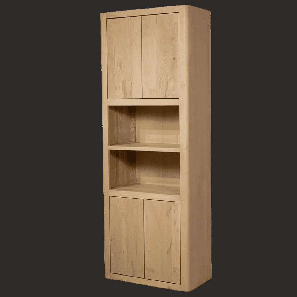 Opbergkast Tenna Mangohout, Met 2 open vakken, 220 x 80cm, kleur Naturel