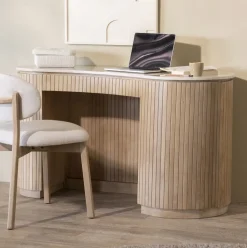 Organisch Bureau Kira Mangohout en marmer, 129 x 60cm