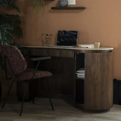 Organisch Bureau Mari Mangohout en Travertin, 129 x 60cm