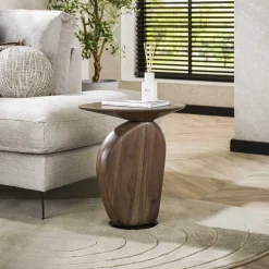 Organische Bijzettafel Linsie Acaciahout, 45 x 36cm