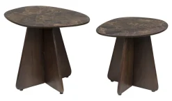 Organische Bijzettafel Rissa Marmer en mangohout, Set van 2 stuks