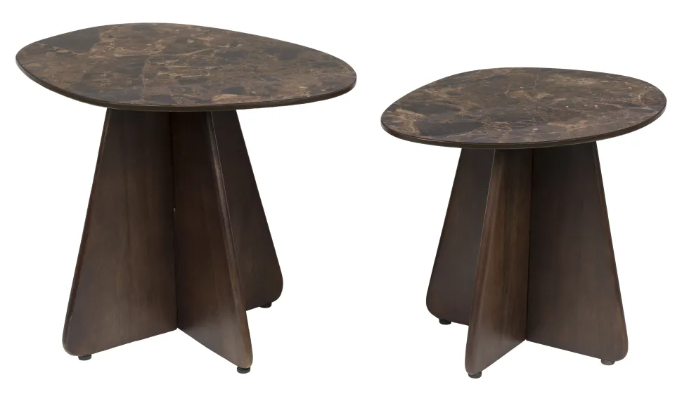 Organische Bijzettafel Rissa Marmer en mangohout, Set van 2 stuks