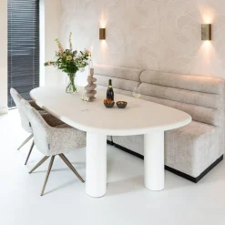 Organische Eettafel Bloomstone 230 x 117cm, kleur Wit