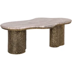 Organische Salontafel Abandos Marmer en Brass Antique, 131 x 74cm