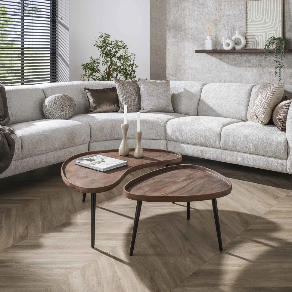 Organische Salontafel Alania Acaciahout, Set van 2 stuks