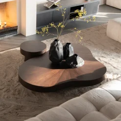 Organische Salontafel Bobbie Walnoot, Set van 2 stuks