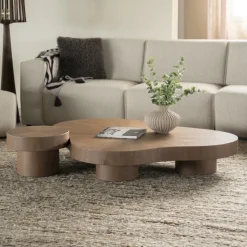 Organische Salontafel Bobbie Naturel Walnoot, Set van 2 stuks