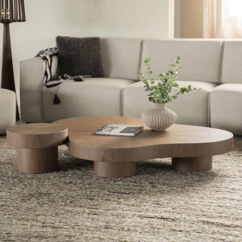 Organische Salontafel Bobbie Naturel Walnoot, Set van 2 stuks