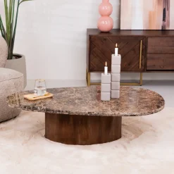 Organische Salontafel Bradley Marmer en mangohout, 120 x 75cm