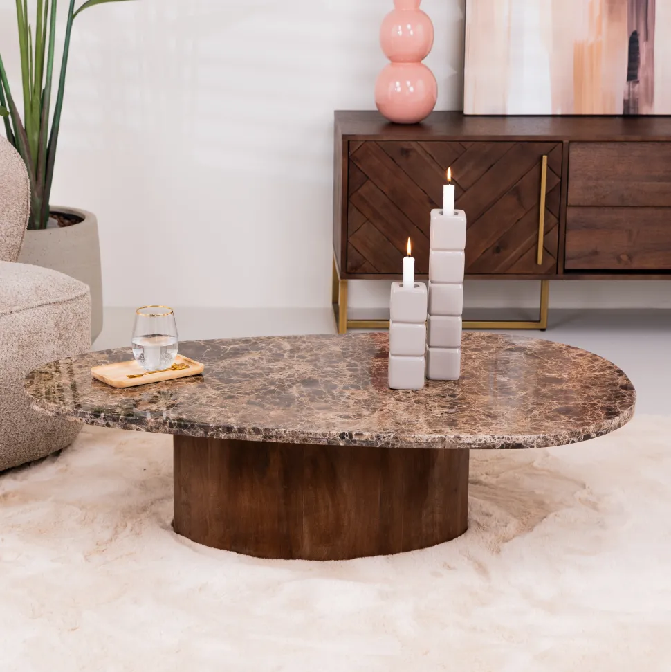 Organische Salontafel Bradley Marmer en mangohout, 120 x 75cm