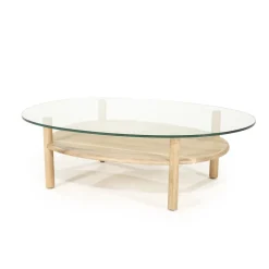 Organische Salontafel Cleo Glas en eikenhout, 101 x 73cm