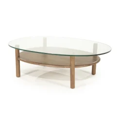 Organische Salontafel Cleo Glas en eikenhout, 101 x 73cm