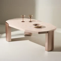 Organische Salontafel Ellen Marmerlook, 125 x 70cm, kleur Roze