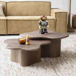 Organische Salontafel Fall Mangohout, Set van 2 stuks