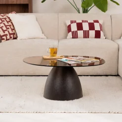 Organische Salontafel Jacky Glas en gecoat staal, 86 x 76cm