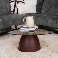 Organische Salontafel Jacky Glas en gecoat staal, 86 x 76cm