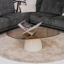 Organische Salontafel Jacky Glas en betonlook, 110 x 65cm