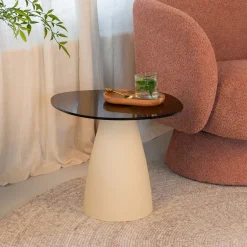 Organische Salontafel Jacky Glas en betonlook, 50 x 43cm