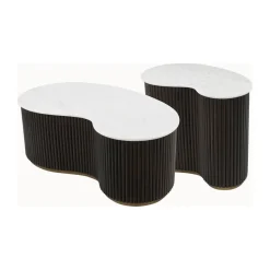 Organische Salontafel Mayfield Mangohout en marmer, Set van 2 stuks