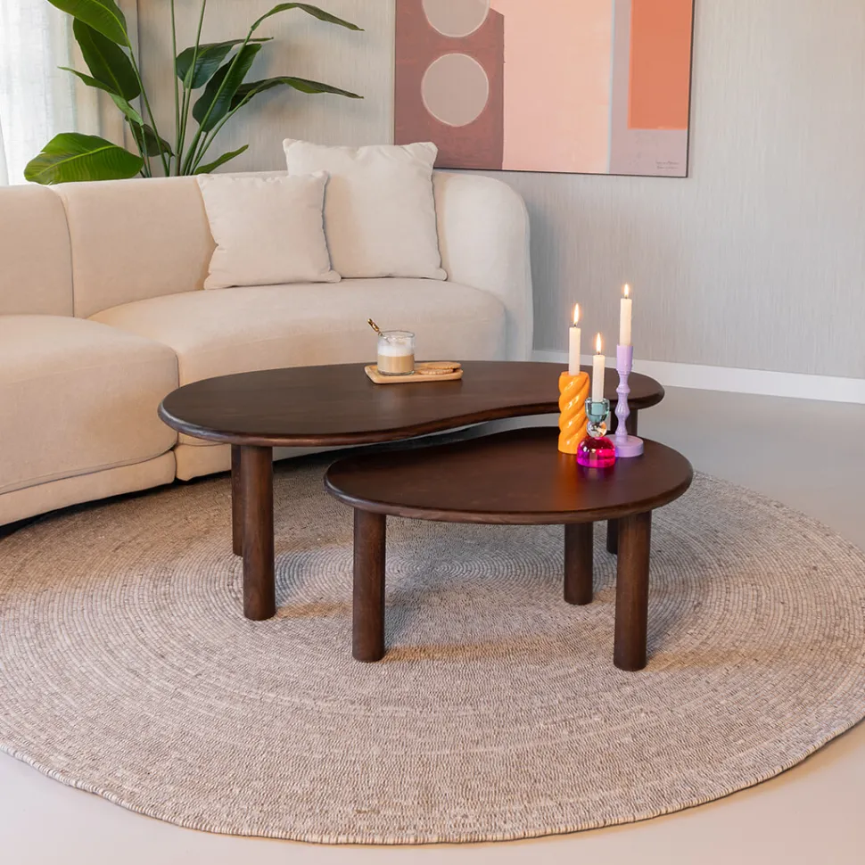 Organische Salontafel Noralie Mangohout, Set van 2 stuks