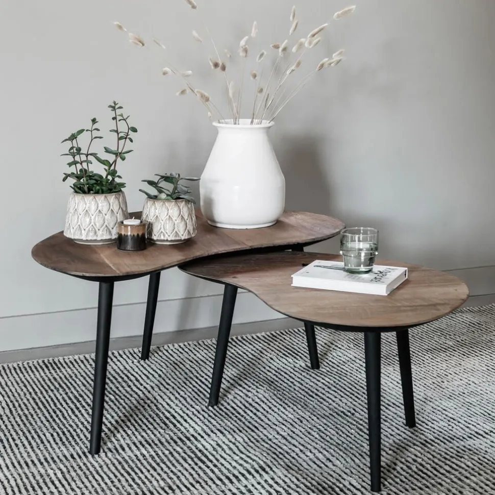 Organische Salontafel Organus Teakhout, Set van 2 stuks
