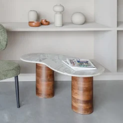 Organische Salontafel Patty Marmer en mangohout, 86 x 48cm