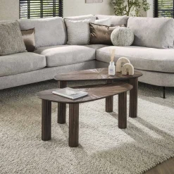 Organische Salontafel Sadaf Teakhout, Set van 2 stuks